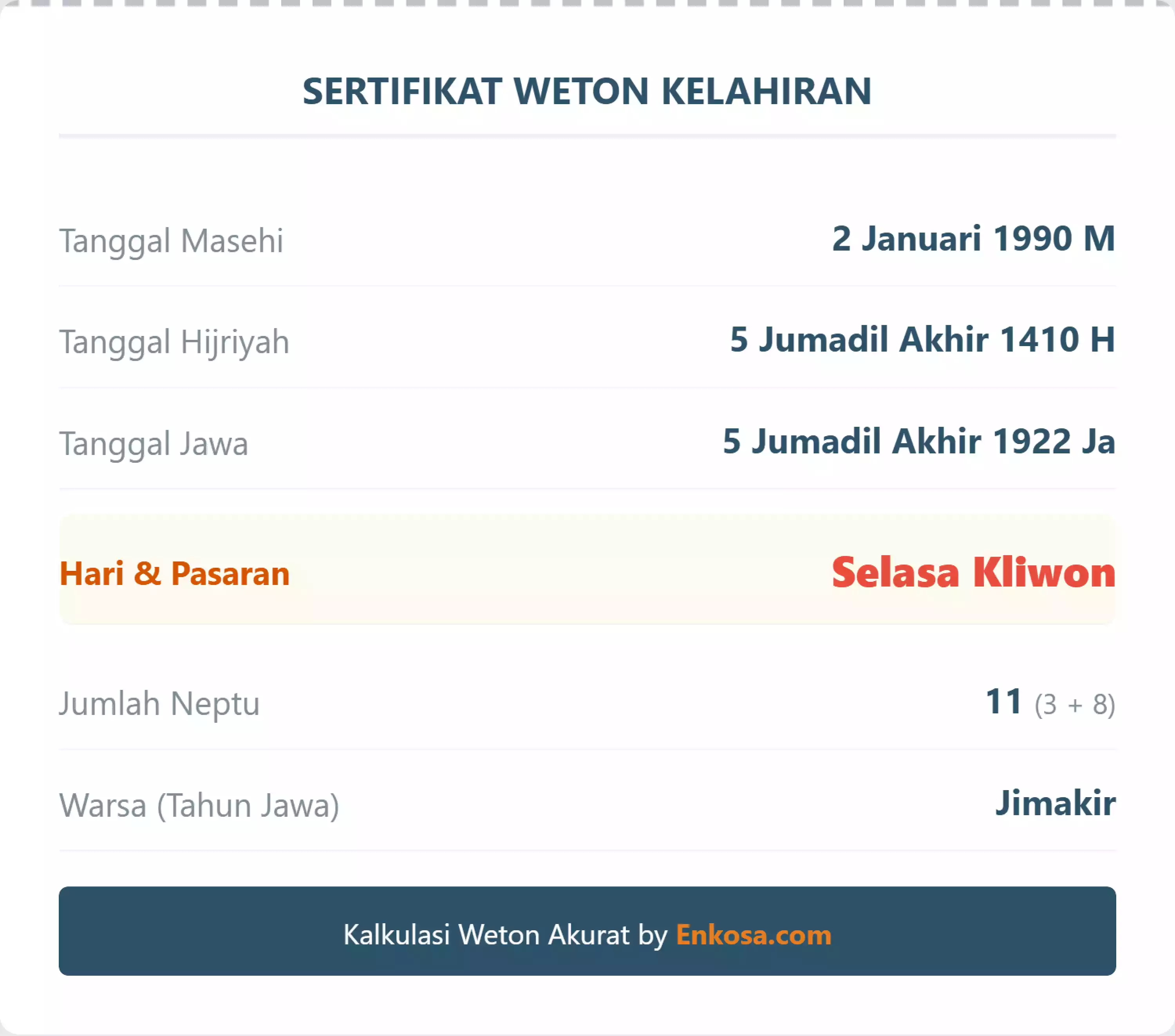 Weton Lahir 2 Januari 1990 Menurut Kalender Jawa Weton Lahir 2 Januari 1990 Menurut Kalender Jawa