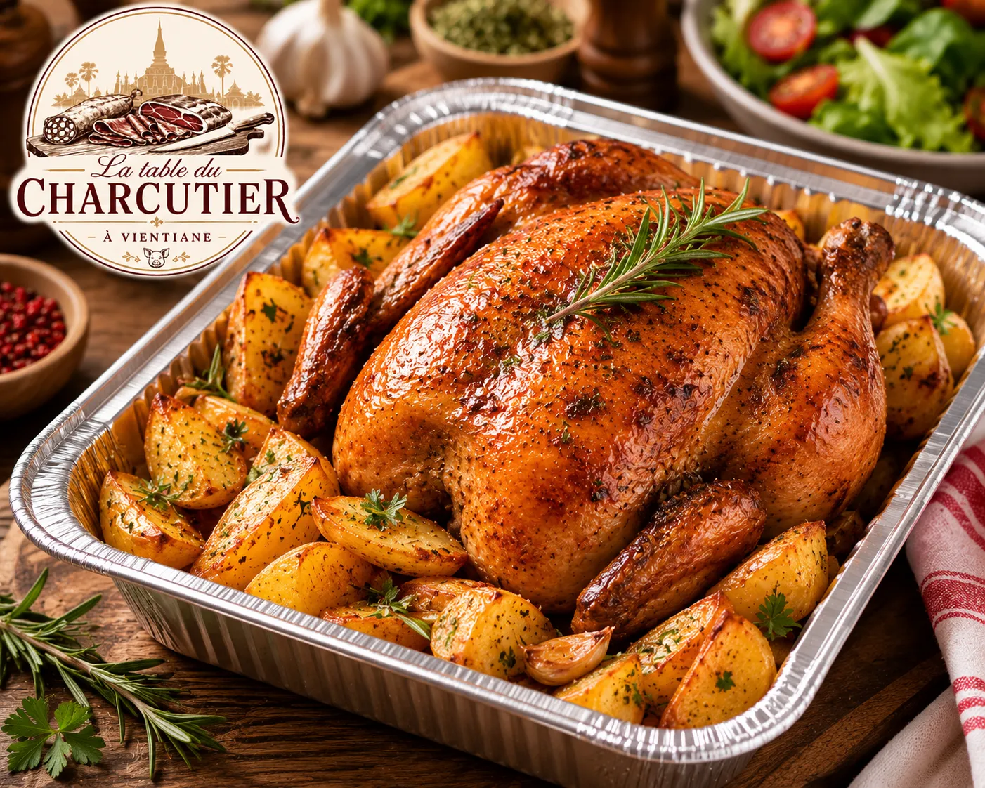 Whole roasted chicken with potatoes